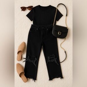 FP We The Free Black Women's Maggie Mid Rise Straight Jeans